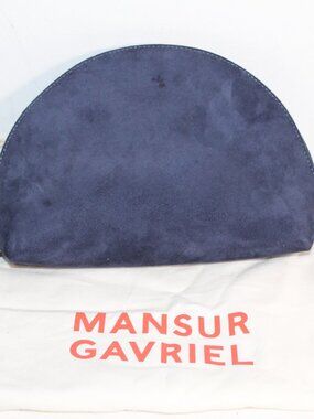 NEW MANSUR GAVRIEL Blue Suede Bellezza Half Moon Zip Top Pouch Clutch Handbag
